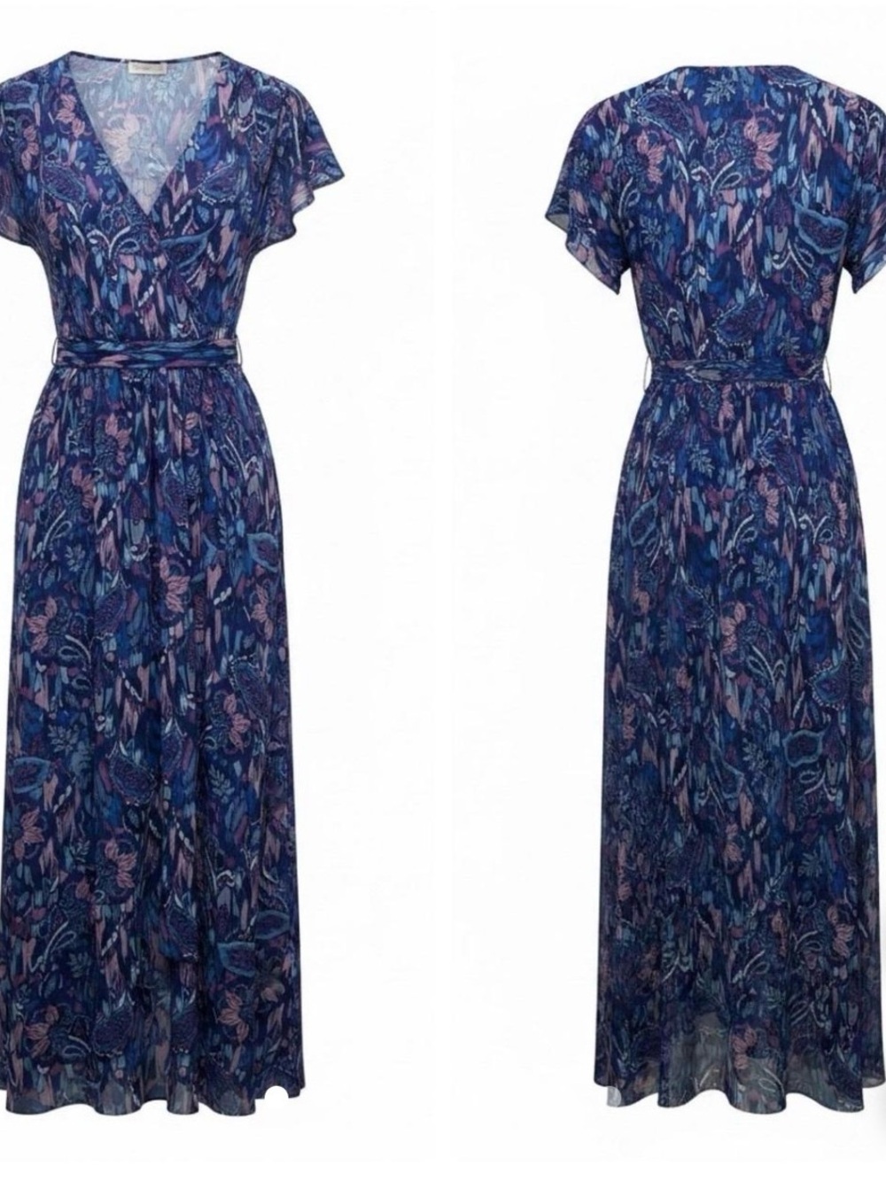 NWT- Ramy Brook Marion Dress- Blue Floral Wrap Maxi- XXS